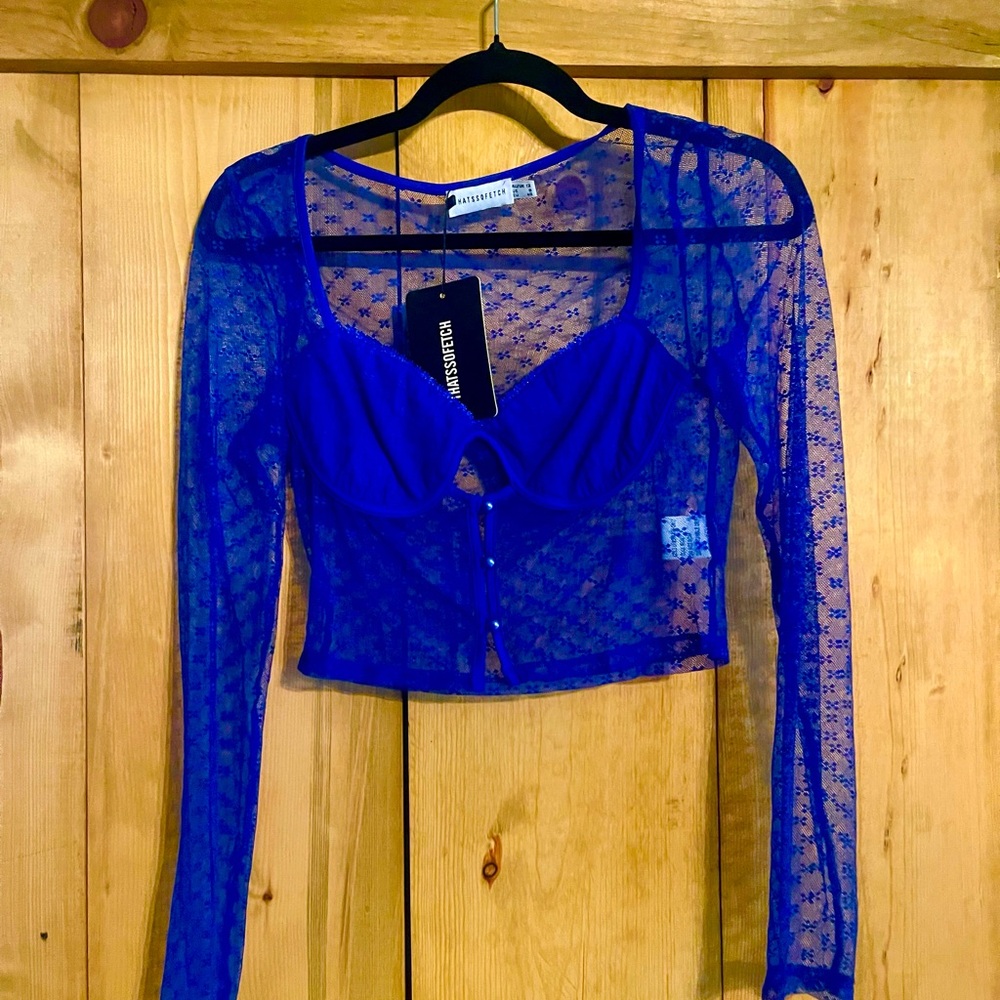 Vibrant Blue Long Sleeve Buttoned Crop Blouse